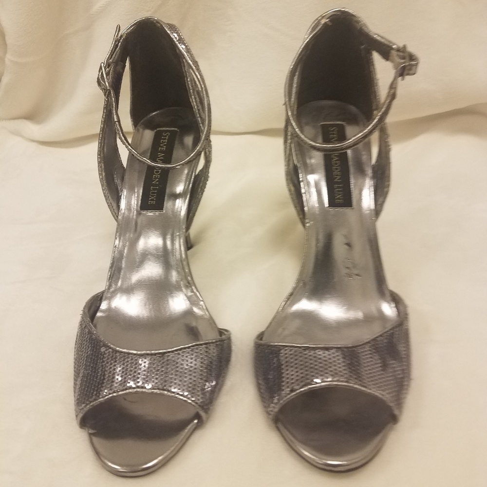 Silver high heel sandals size 8